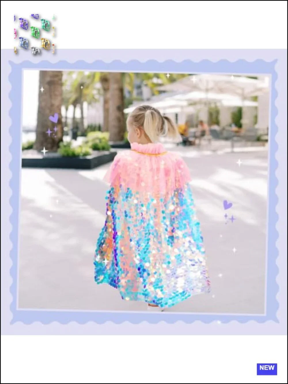 Mermaid Cape Dress Up Costume for Girls Ages 3-8 with Accessories, Halloween,